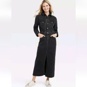 Women's Long Sleeve Denim Maxi Dress - Universal Thread Black Wash 0